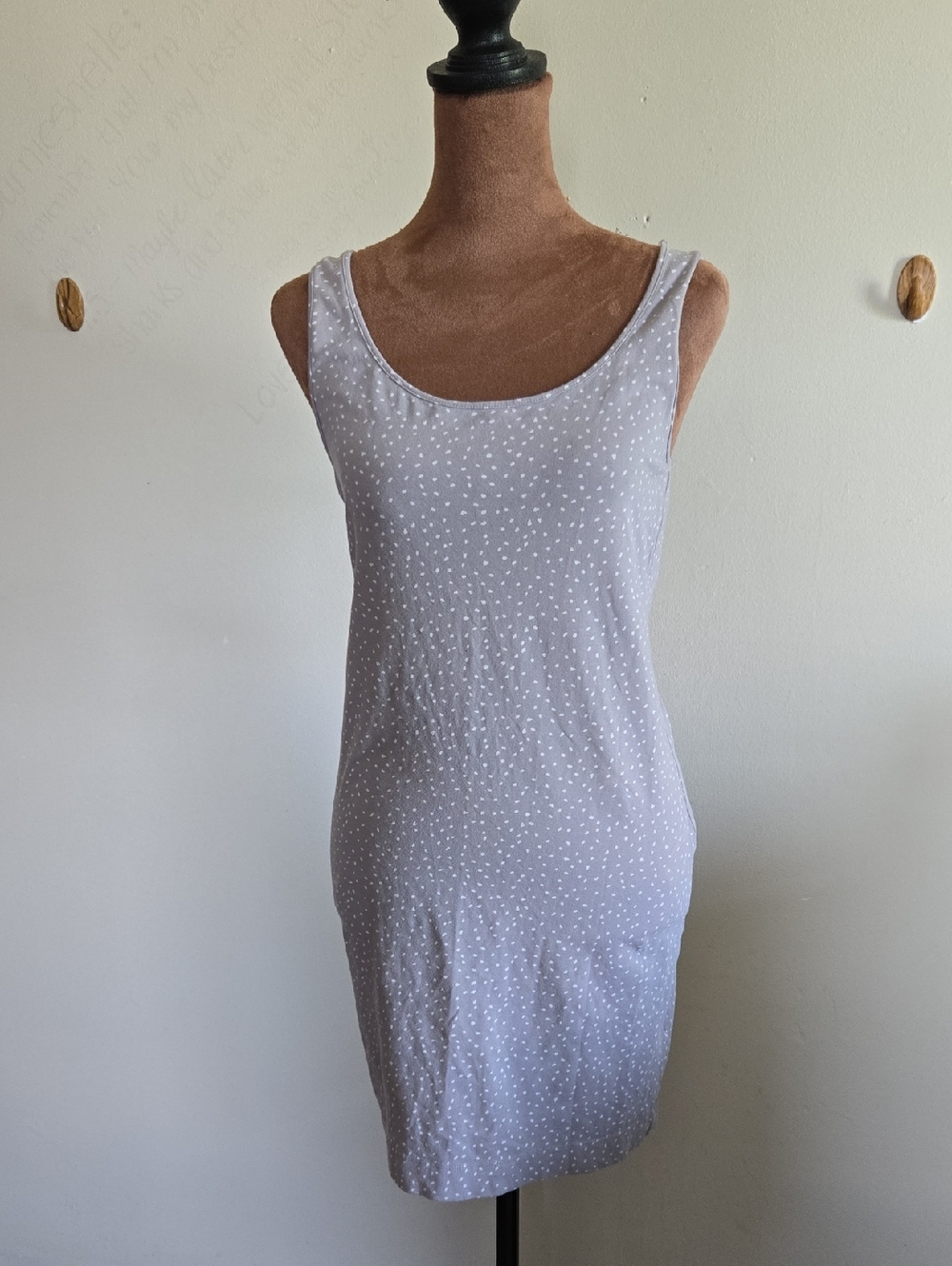 DR27 H&M Bodycon Tank Dress Wide Straps Scoop Neck Stretch Grey/White Versatile